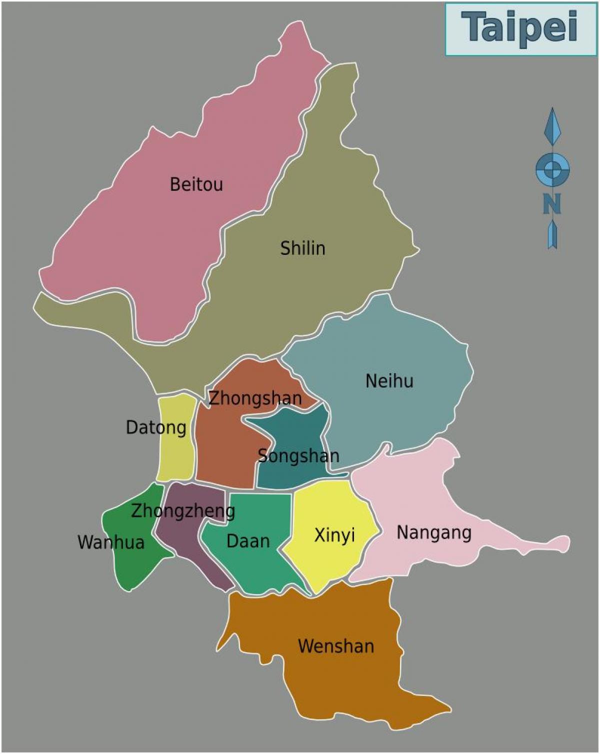 Taibei pilsētas rajonu kartē